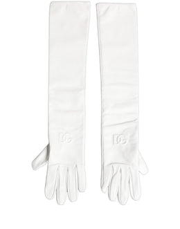 Dolce & Gabbana Weiße Handschuhe aus echtem Leder mit geprägtem DG-Logo