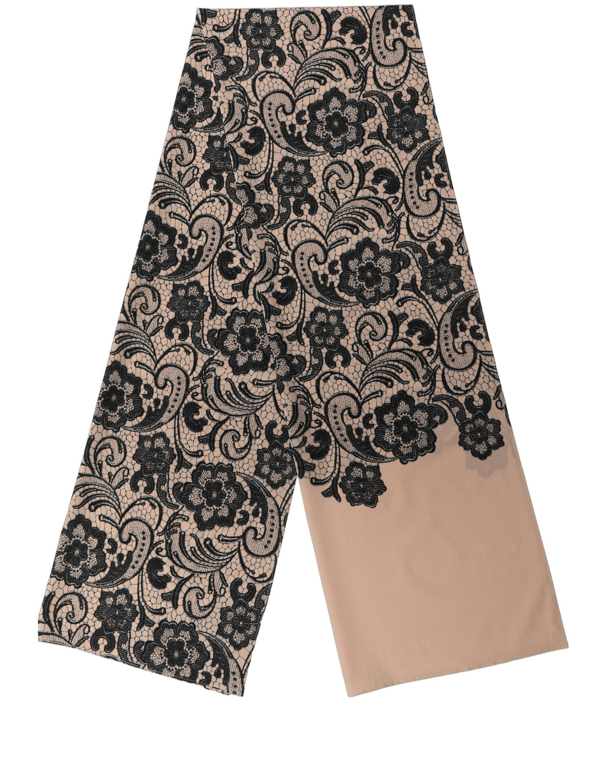 Dolce & Gabbana Schwarzer Seidenschal mit beigem Blumen-Spitzenmuster