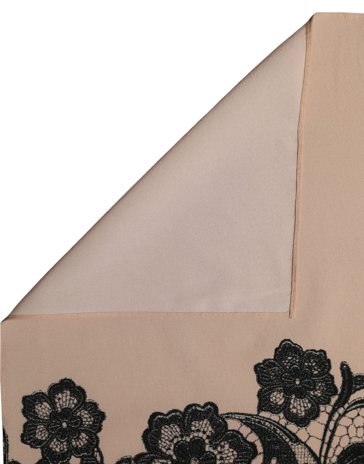 Dolce & Gabbana Schwarzer Seidenschal mit beigem Blumen-Spitzenmuster
