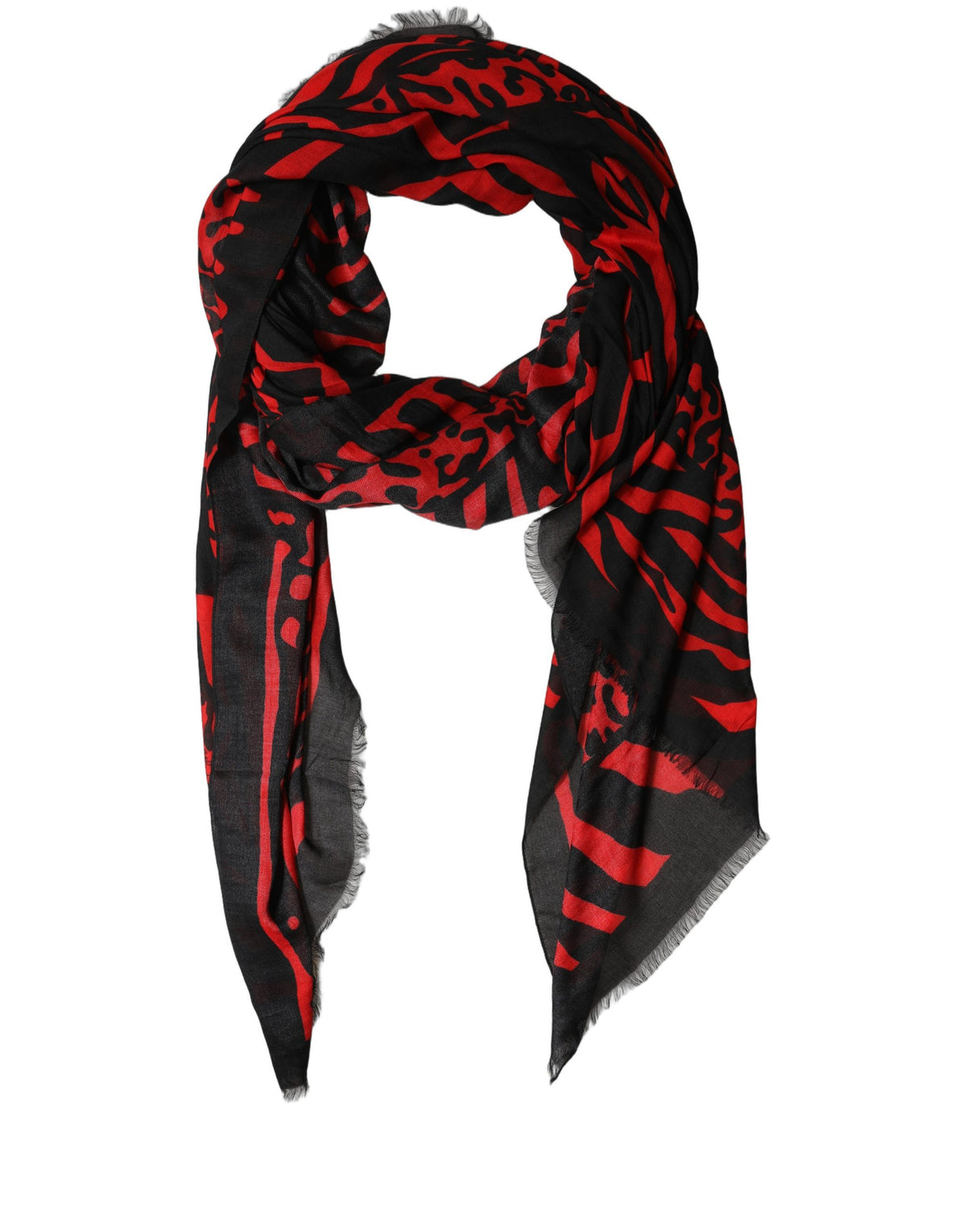 Dolce & Gabbana Schwarzer Schal mit rotem Print aus Modal