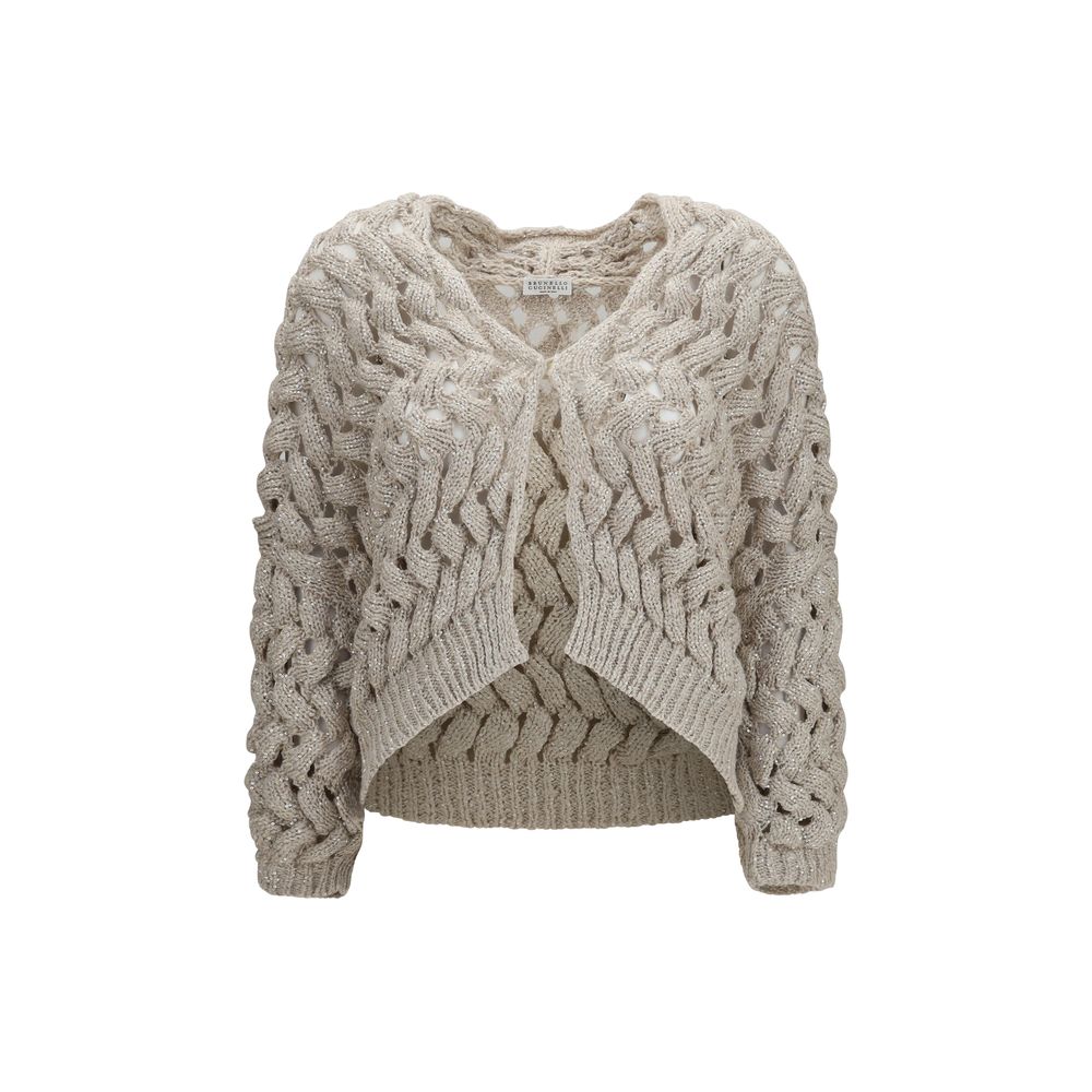 Brunello Cucinelli Beige Seidenstrickjacke