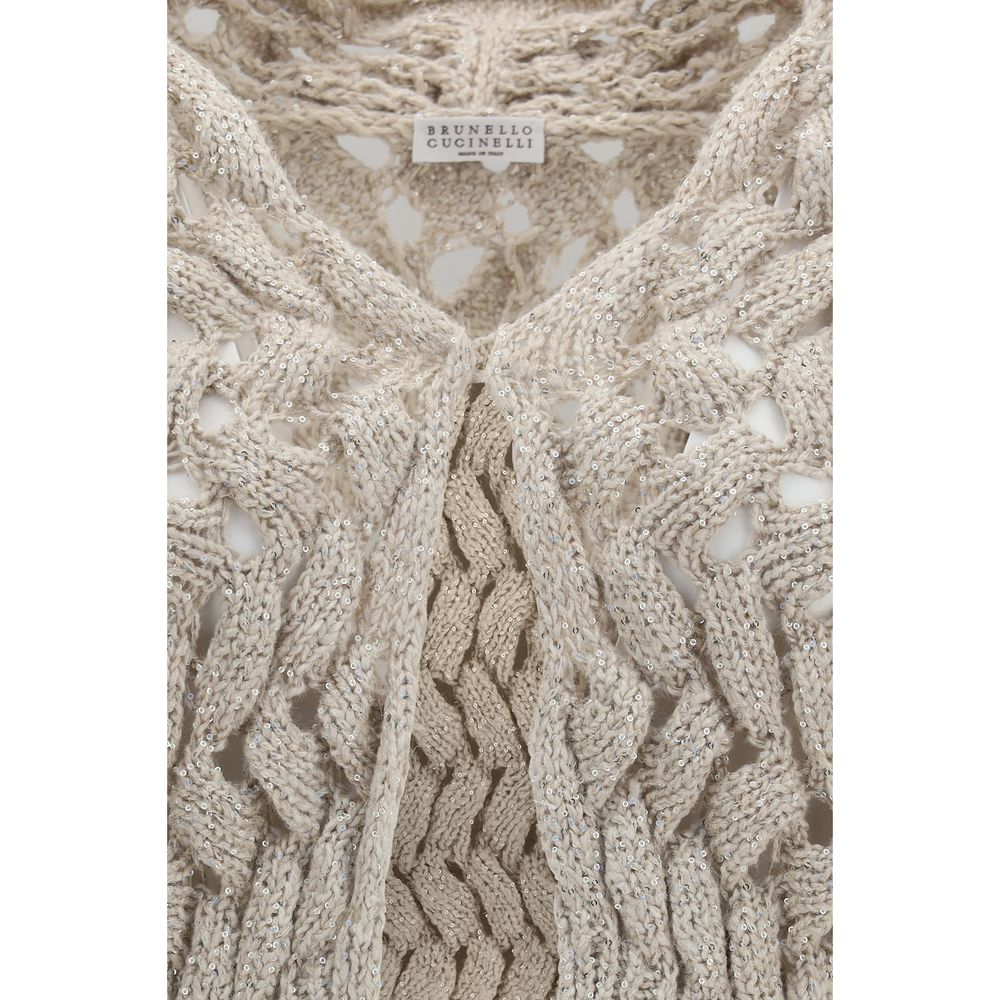 Brunello Cucinelli Beige Seidenstrickjacke