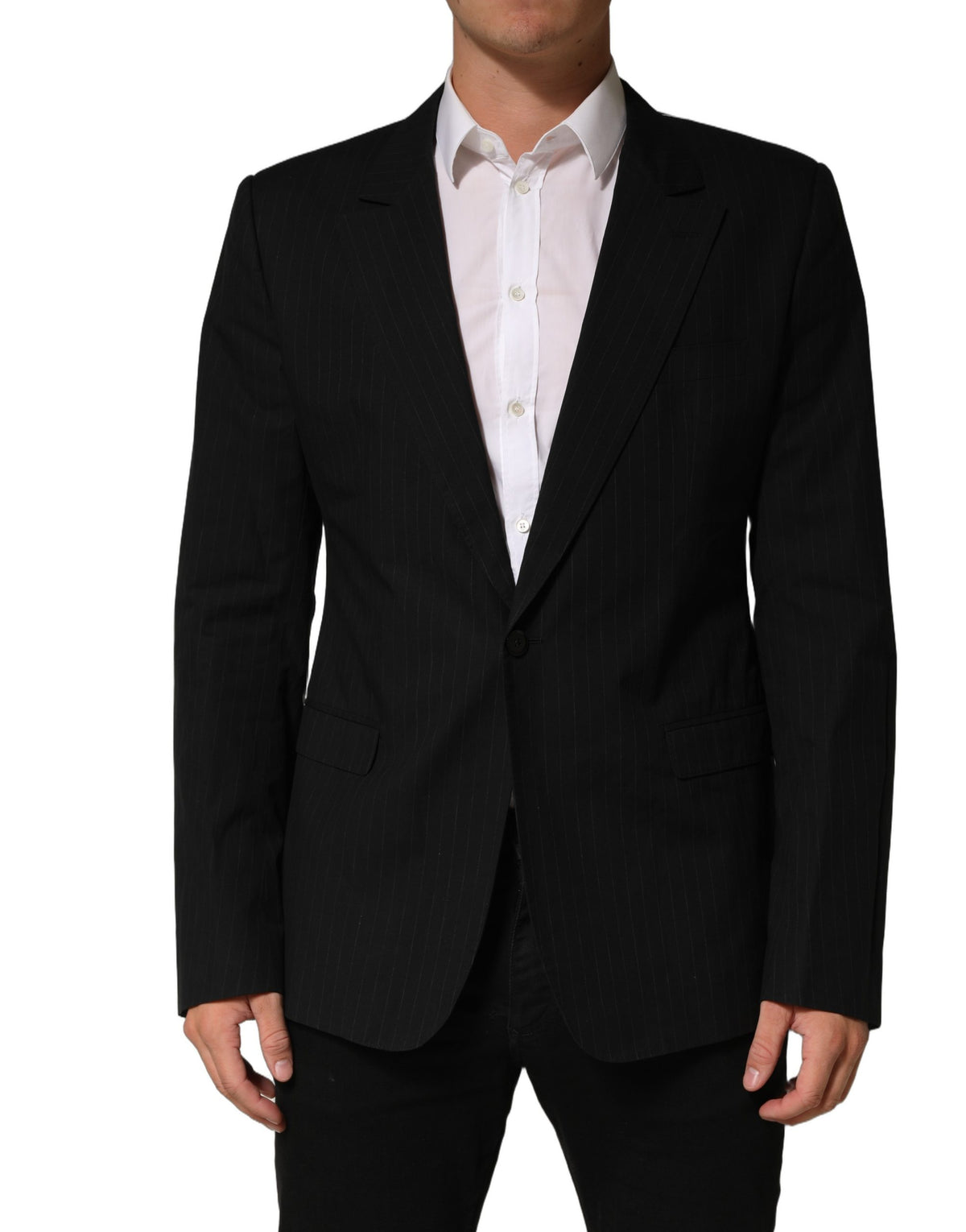 Dolce & Gabbana Schwarzer Nadelstreifen-Sakko für Herren, einreihig