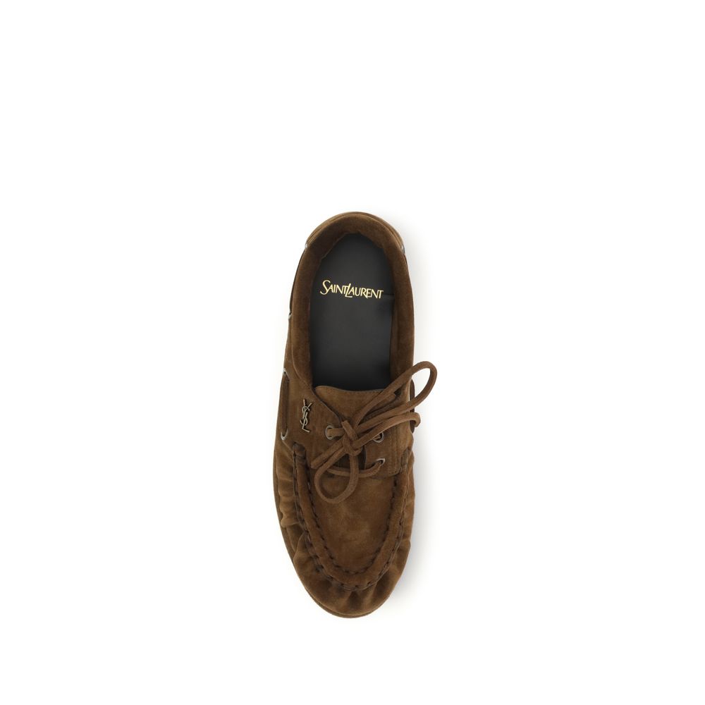 Saint Laurent Braune Mokassins aus Wildleder