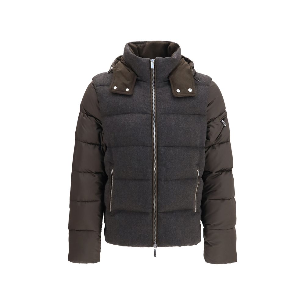 MooRER Graue Daunen-Steppjacke in voller Länge