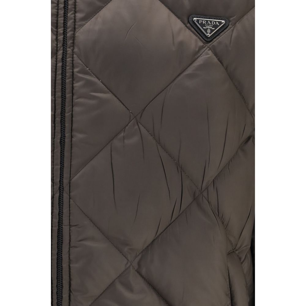 Prada Zweifarbige Steppjacke aus recyceltem Polyester in voller Länge