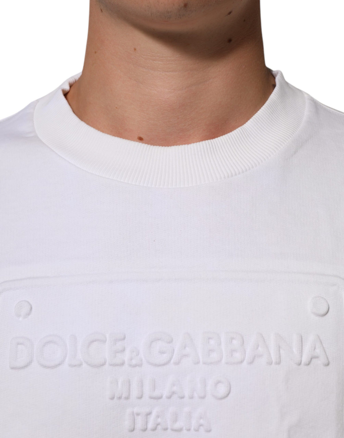 Dolce & Gabbana Weißes Sweatshirt aus Baumwolle mit Logo-Prägung