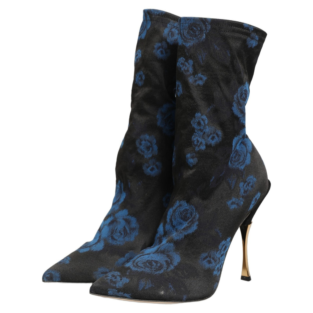 Dolce & Gabbana Schwarze blaue Blumen-Stretch-Stiefel