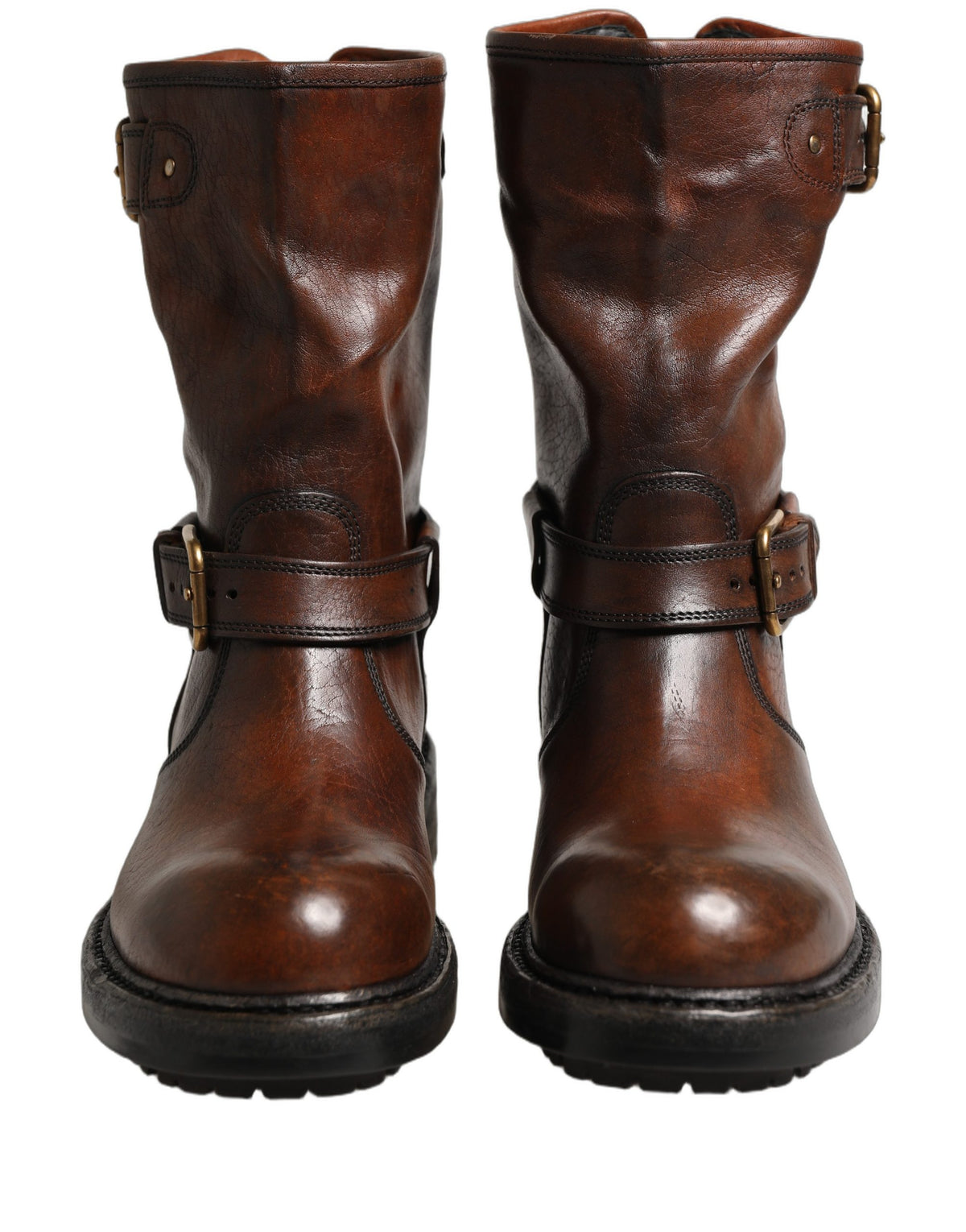 Dolce & Gabbana Braune Leder Mid-Calf Biker Boots
