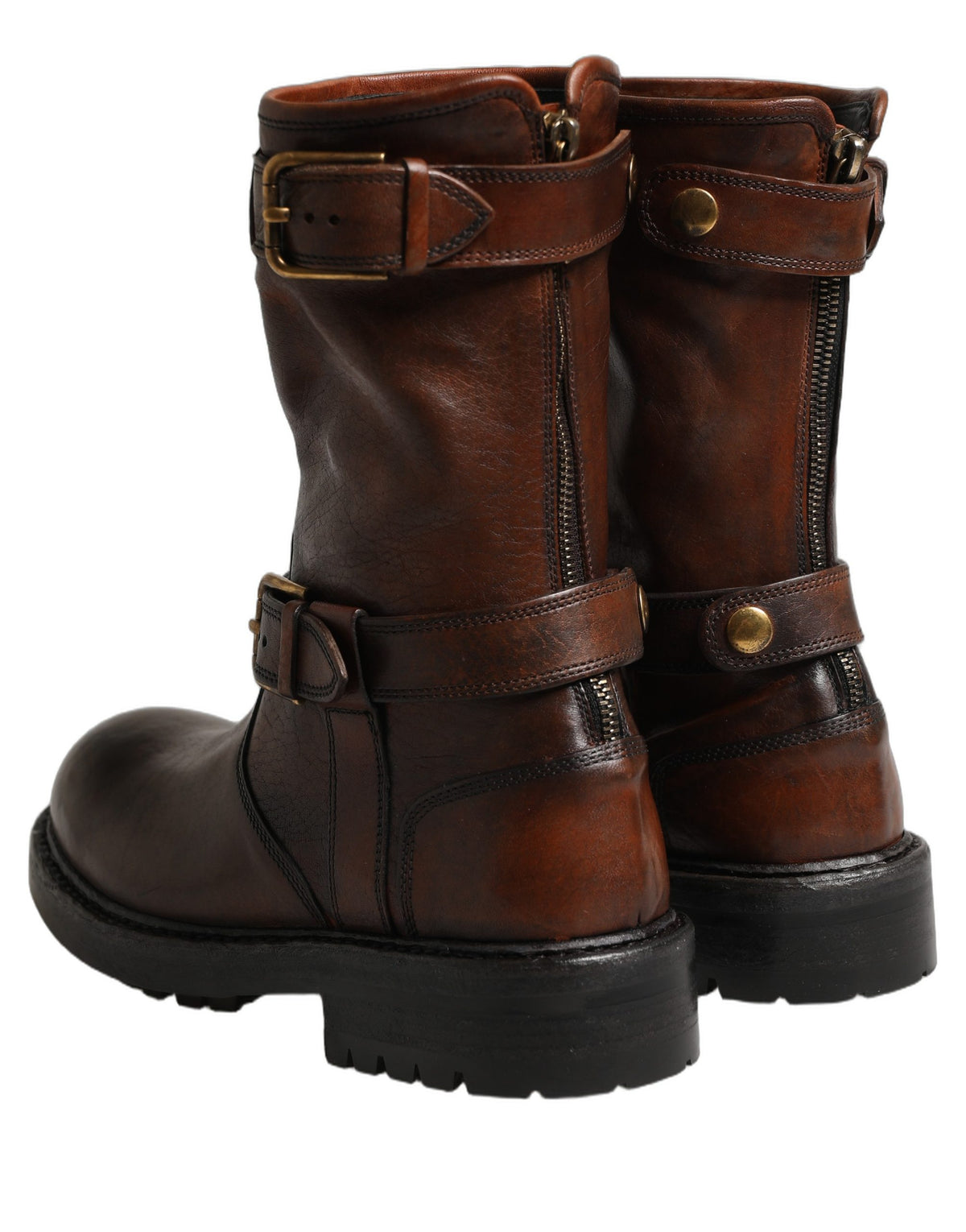 Dolce & Gabbana Braune Leder Mid-Calf Biker Boots