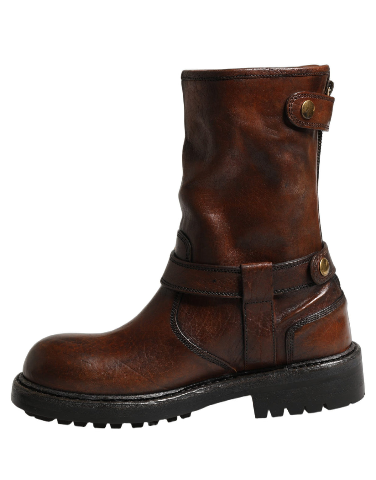 Dolce & Gabbana Braune Leder Mid-Calf Biker Boots