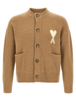 Ami Paris Beige Alpaka-Leder Cardigan