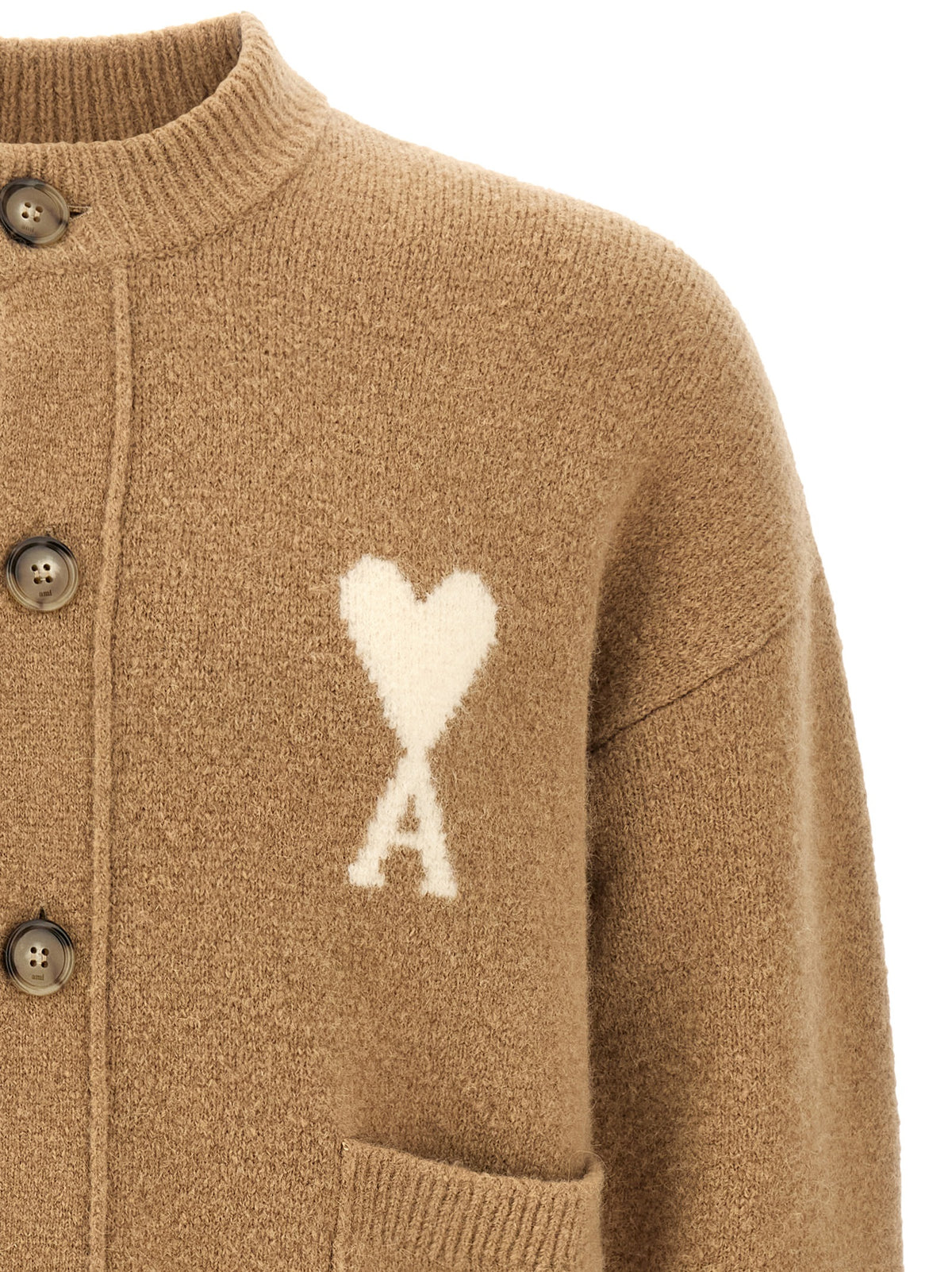 Ami Paris Beige Alpaka-Leder Cardigan