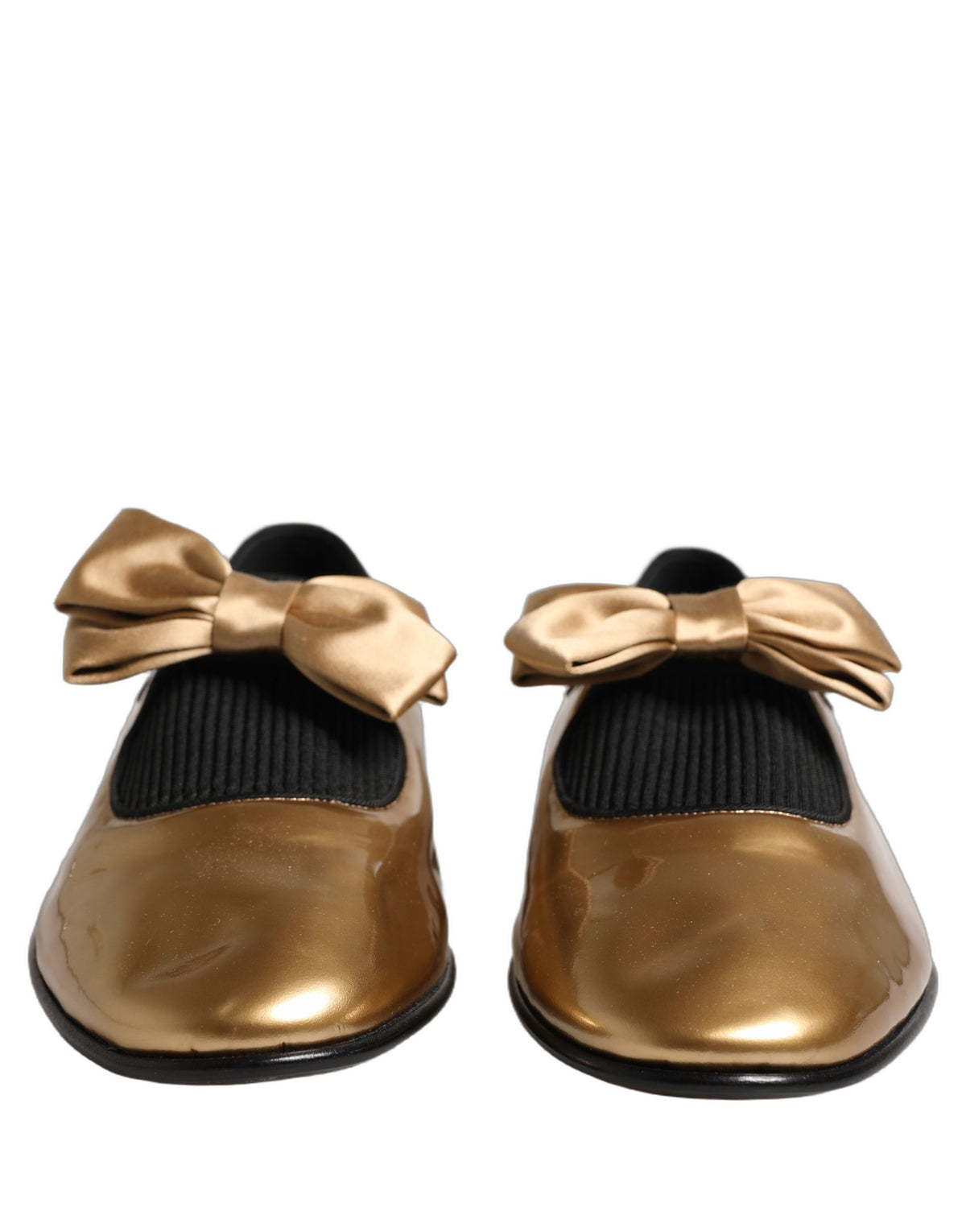 Dolce & Gabbana Metallic Gold Leder Loafers Schuhe