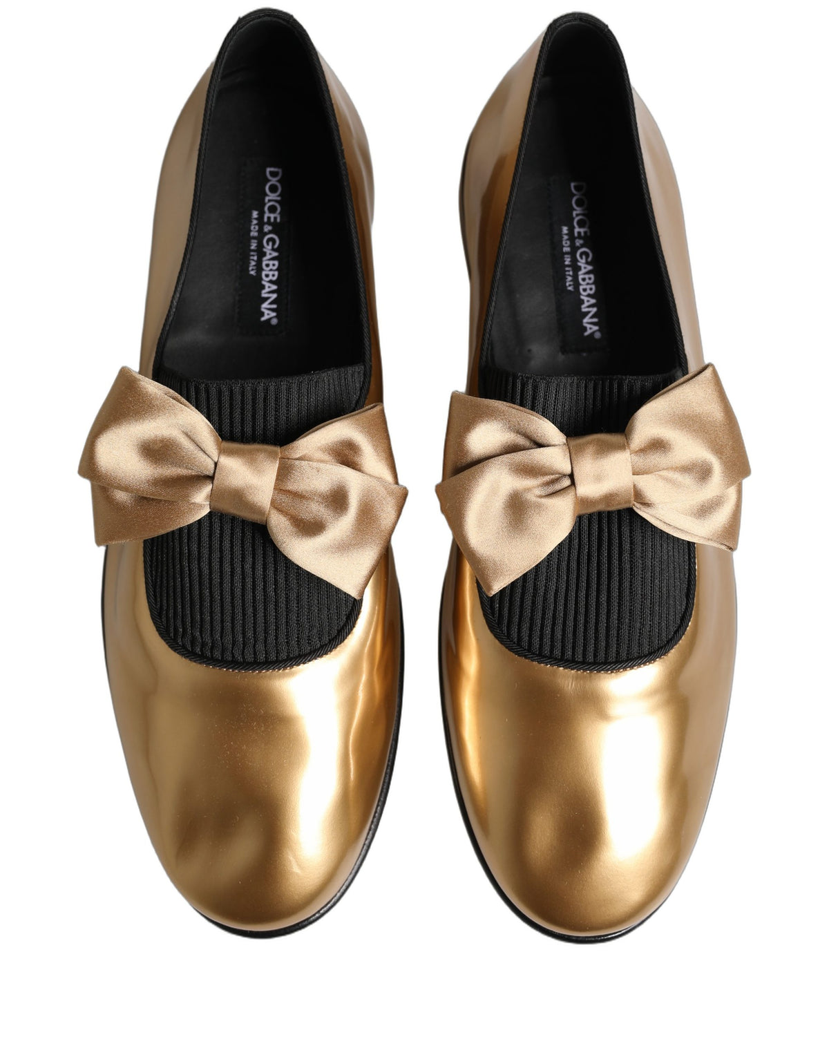 Dolce & Gabbana Metallic Gold Leder Loafers Schuhe