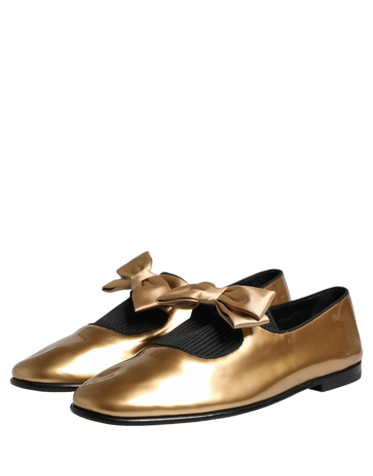 Dolce & Gabbana Metallic Gold Leder Loafers Schuhe