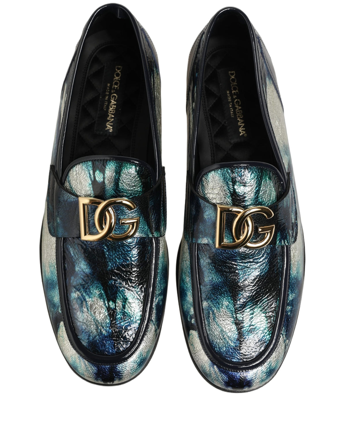 Dolce & Gabbana Metallic Blue Silver Leder DG Loafers Schuhe