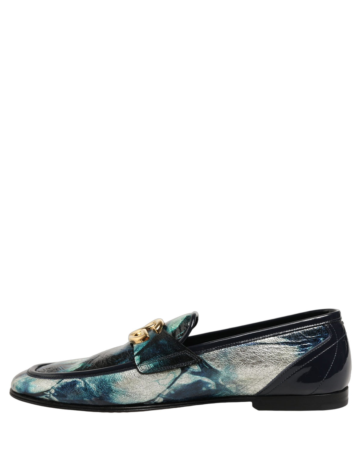 Dolce & Gabbana Metallic Blue Silver Leder DG Loafers Schuhe