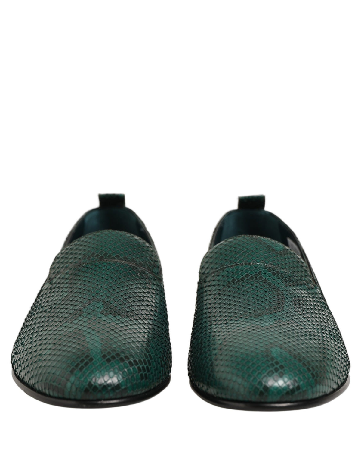 Dolce & Gabbana Dunkelgrüne Loafer aus Leder mit Prägung