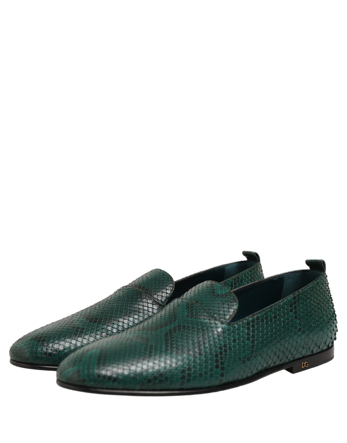 Dolce & Gabbana Dunkelgrüne Loafer aus Leder mit Prägung
