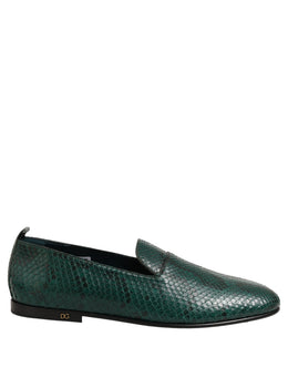 Dolce & Gabbana Dunkelgrüne Loafer aus Leder mit Prägung