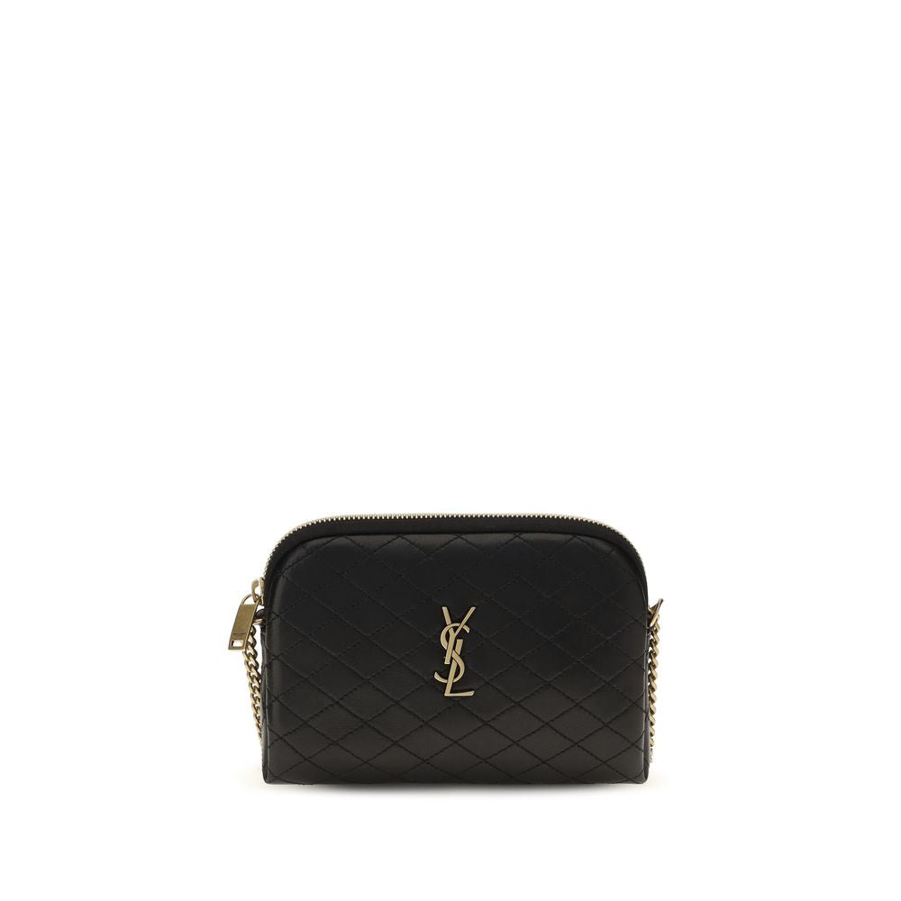 Saint Laurent Schwarze Bos Taurus Kalbsleder Schultertasche