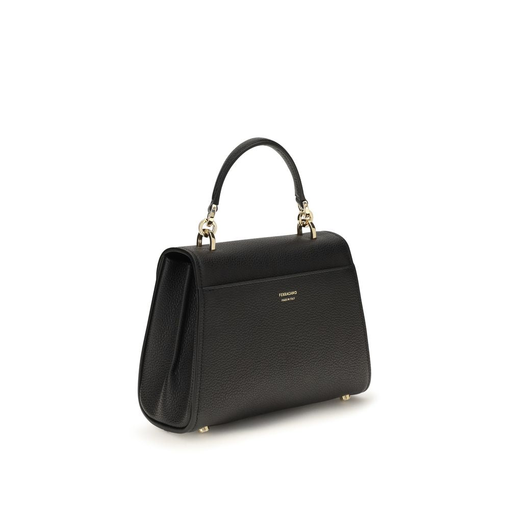 Ferragamo Schwarze Bos Taurus Kalbsleder Schultertasche