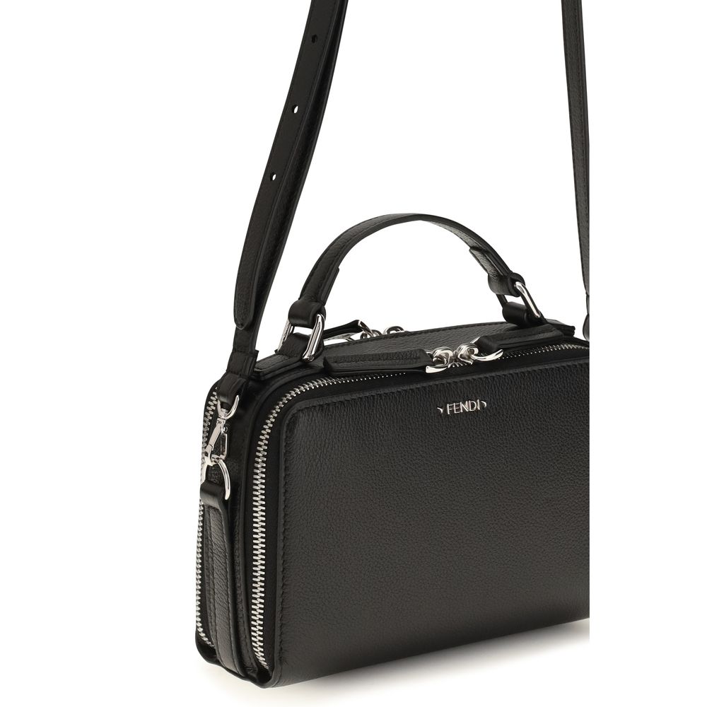 Fendi Schwarze Bos Taurus Kalbsleder Schultertasche