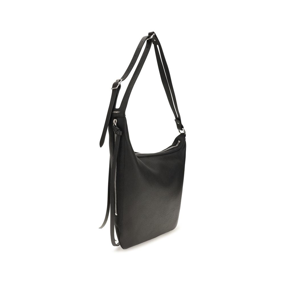 Fendi Schwarze Bos Taurus Kalbsleder Schultertasche