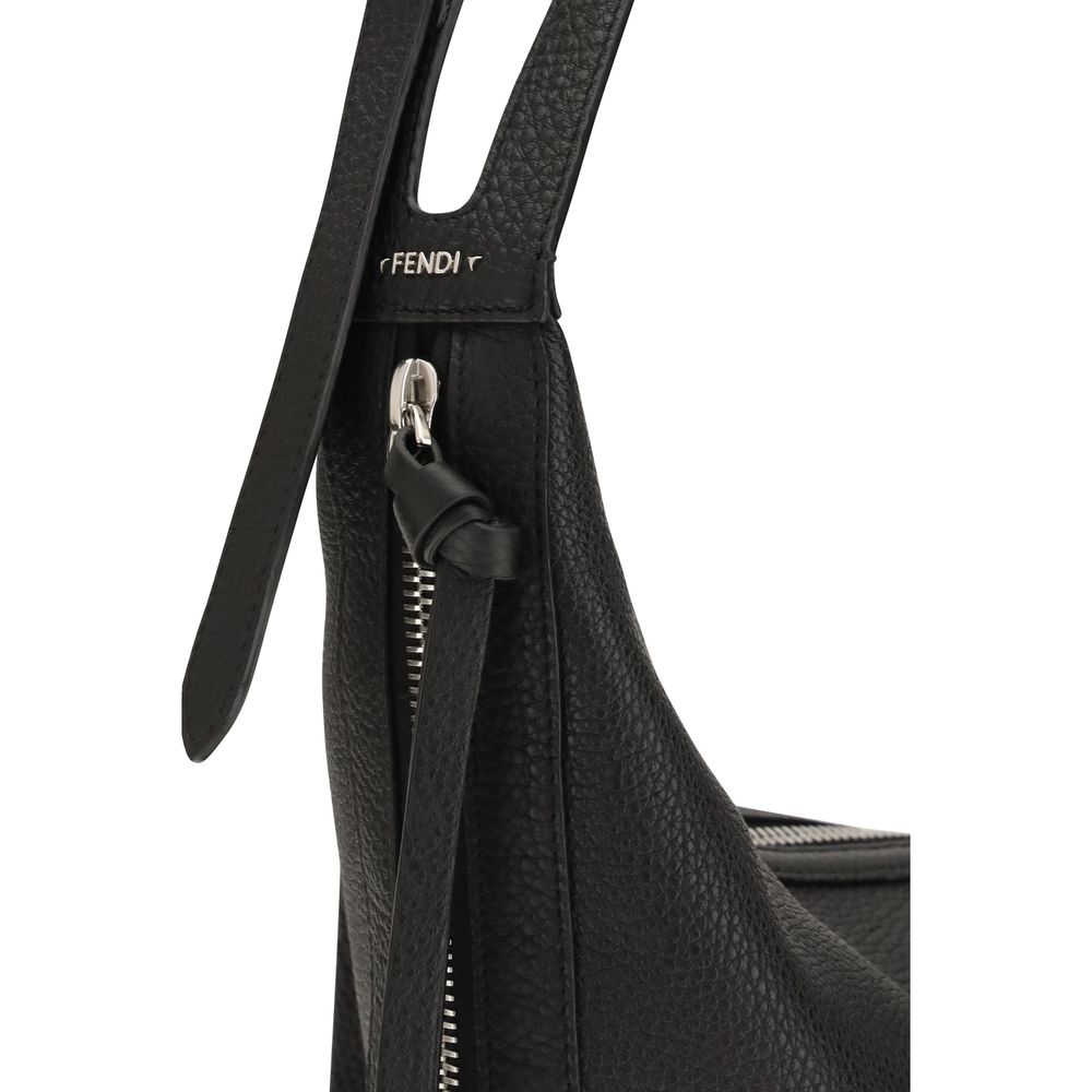 Fendi Schwarze Bos Taurus Kalbsleder Schultertasche