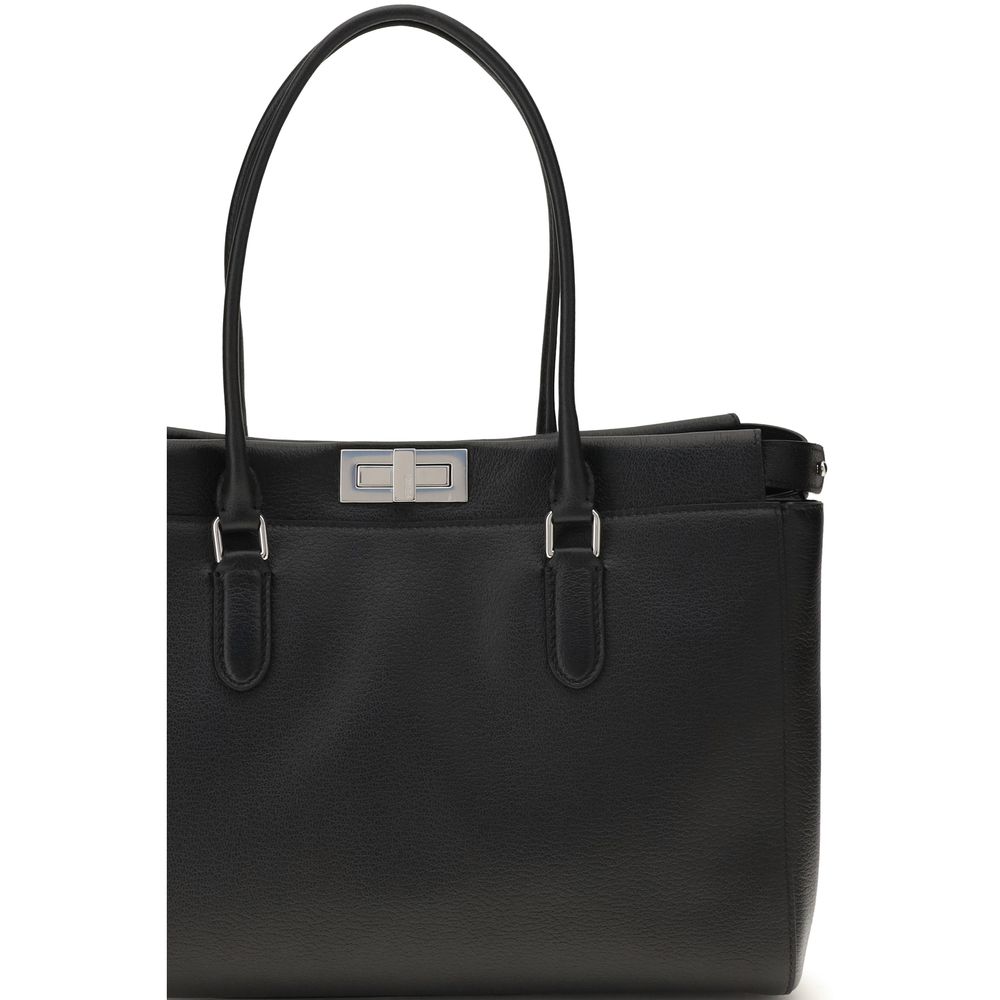 Fendi Schwarze Bos Taurus Kalbsleder Schultertasche
