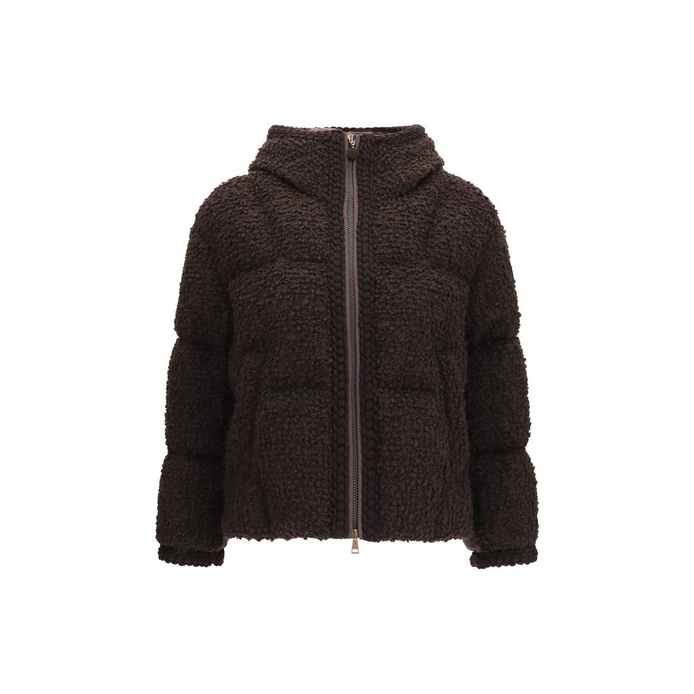 Moncler Brauner Wollmantel Oves Aries in voller Länge