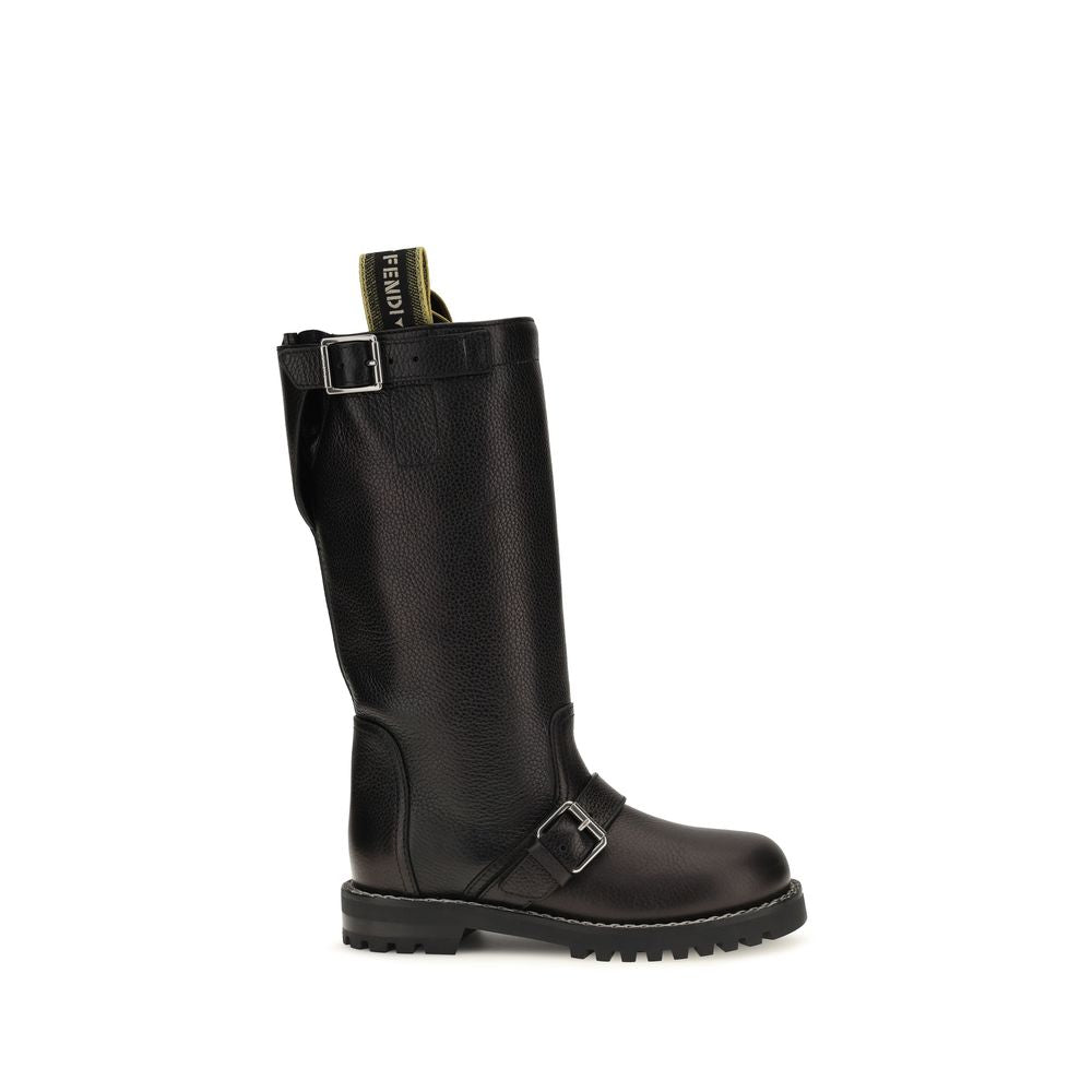 Fendi Schwarze Schnürstiefel aus Kalbsleder Bos Taurus