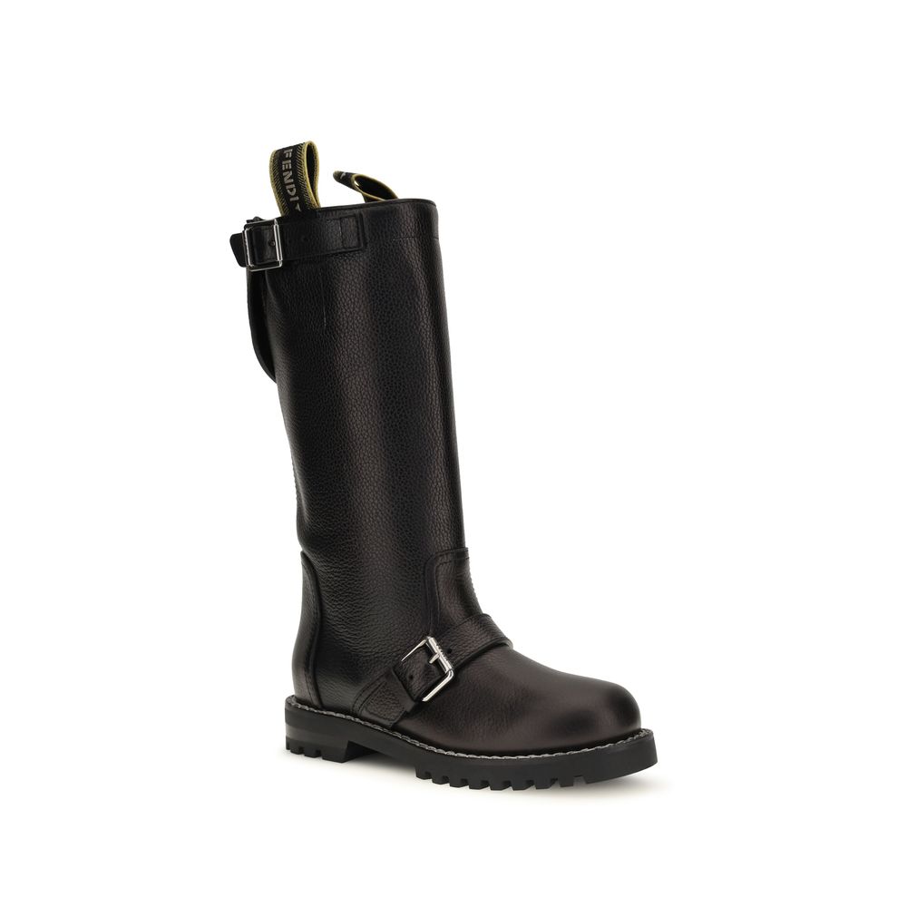 Fendi Schwarze Schnürstiefel aus Kalbsleder Bos Taurus