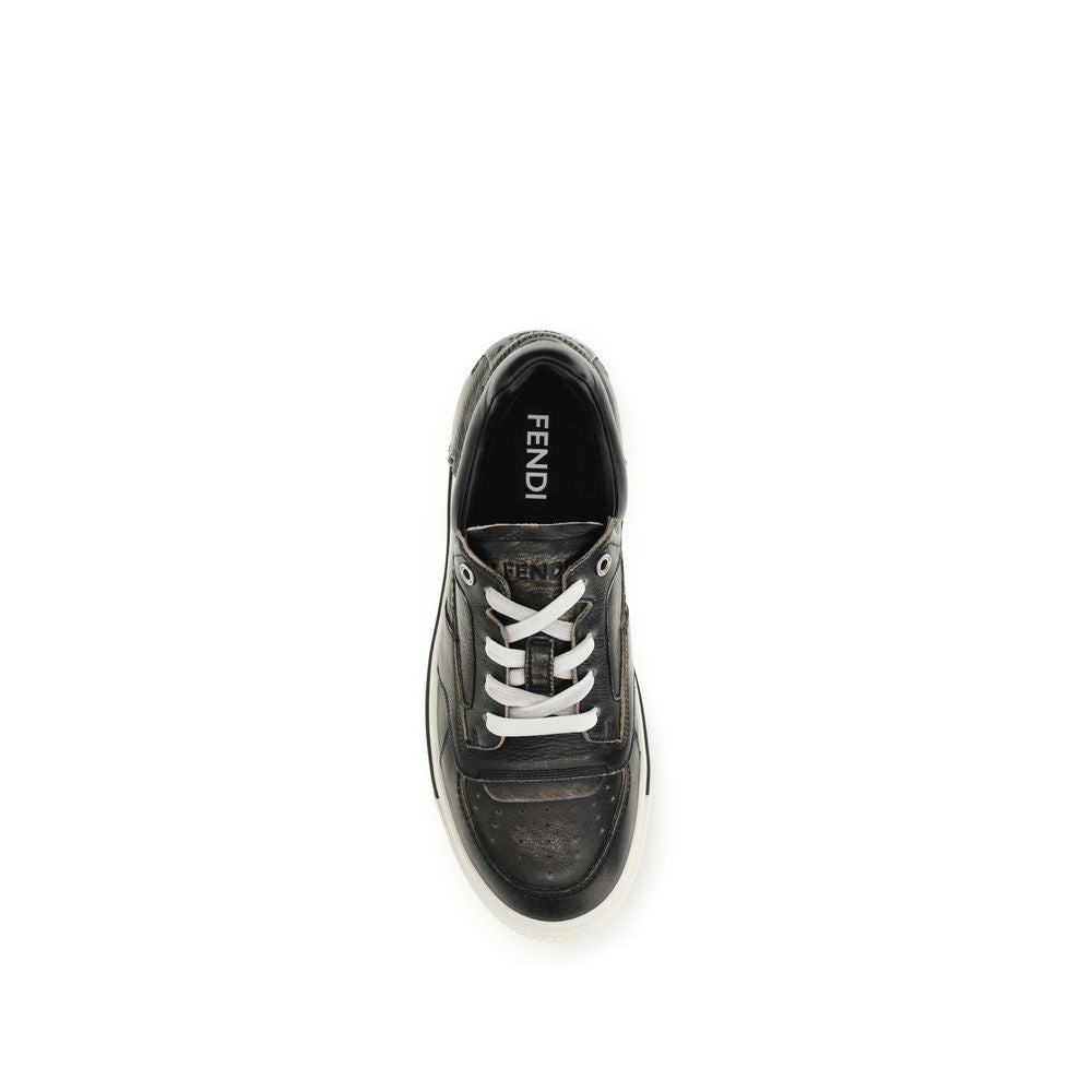 Fendi Schwarze Bos Taurus Kalbsleder Low-Top-Sneaker
