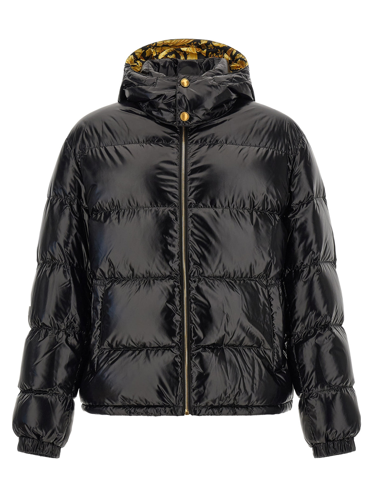 Versace Schwarze Nylon-Jacke in voller Länge