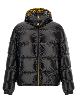 Versace Schwarze Nylon-Jacke in voller Länge