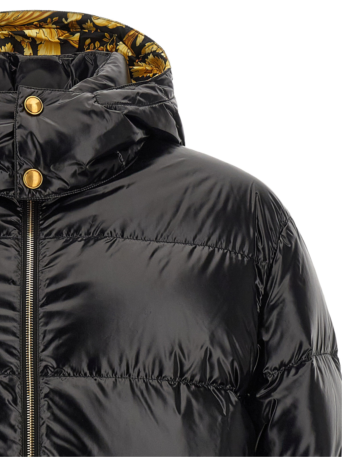 Versace Schwarze Nylon-Jacke in voller Länge