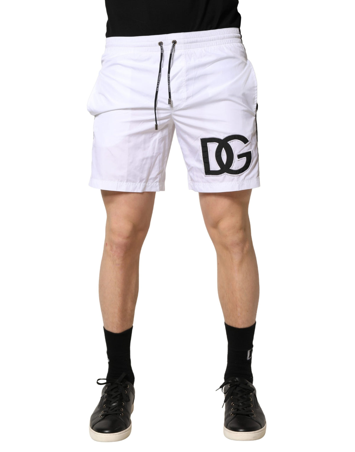 Dolce & Gabbana Weiße DG Logo Herren Badeshorts mit Kordelzug