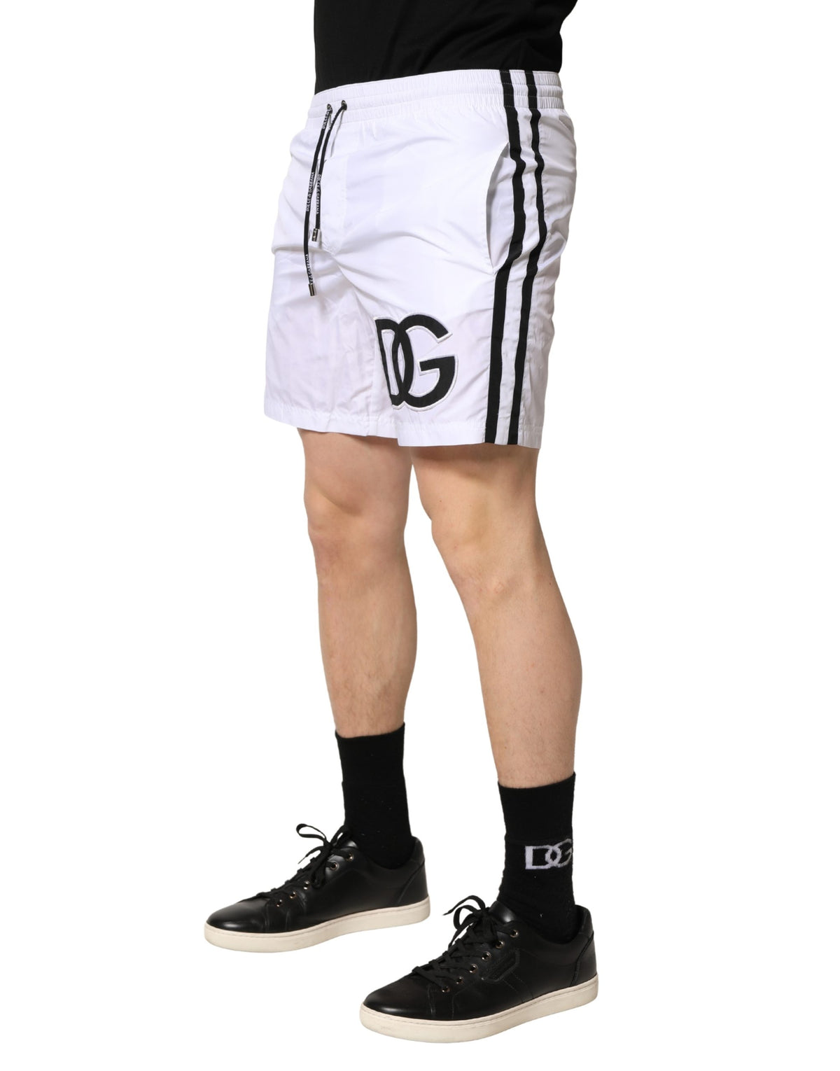 Dolce & Gabbana Weiße DG Logo Herren Badeshorts mit Kordelzug