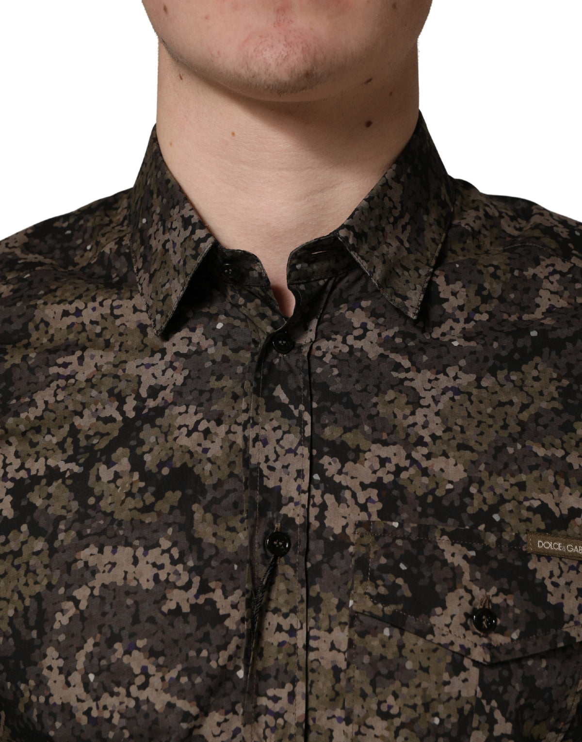Dolce & Gabbana Herrenhemd mit langem Arm in Braunem Camouflage-Muster