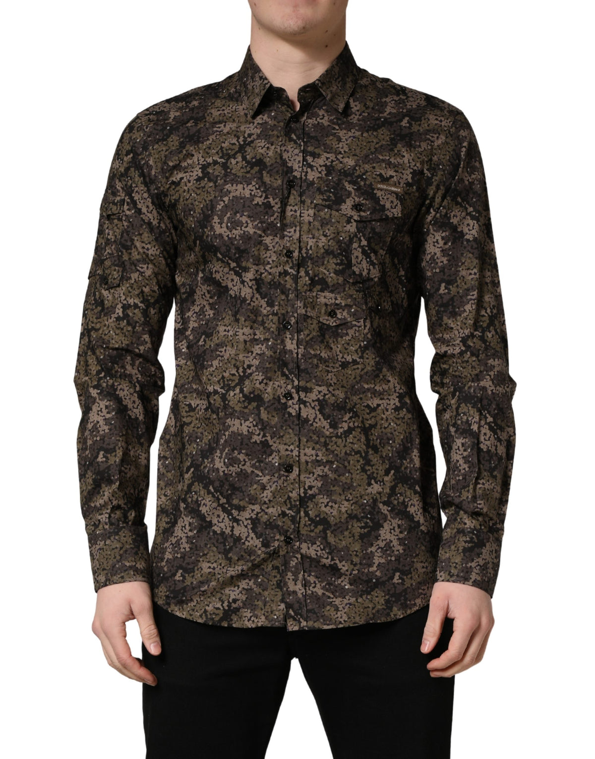 Dolce & Gabbana Herrenhemd mit langem Arm in Braunem Camouflage-Muster
