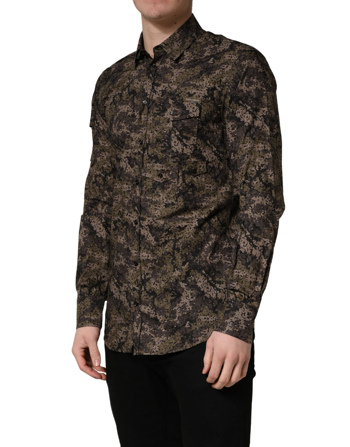 Dolce & Gabbana Herrenhemd mit langem Arm in Braunem Camouflage-Muster