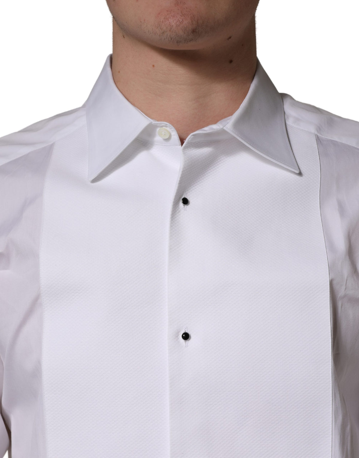 Dolce & Gabbana Weißes Baumwollhemd mit Kragen und Latz GOLD