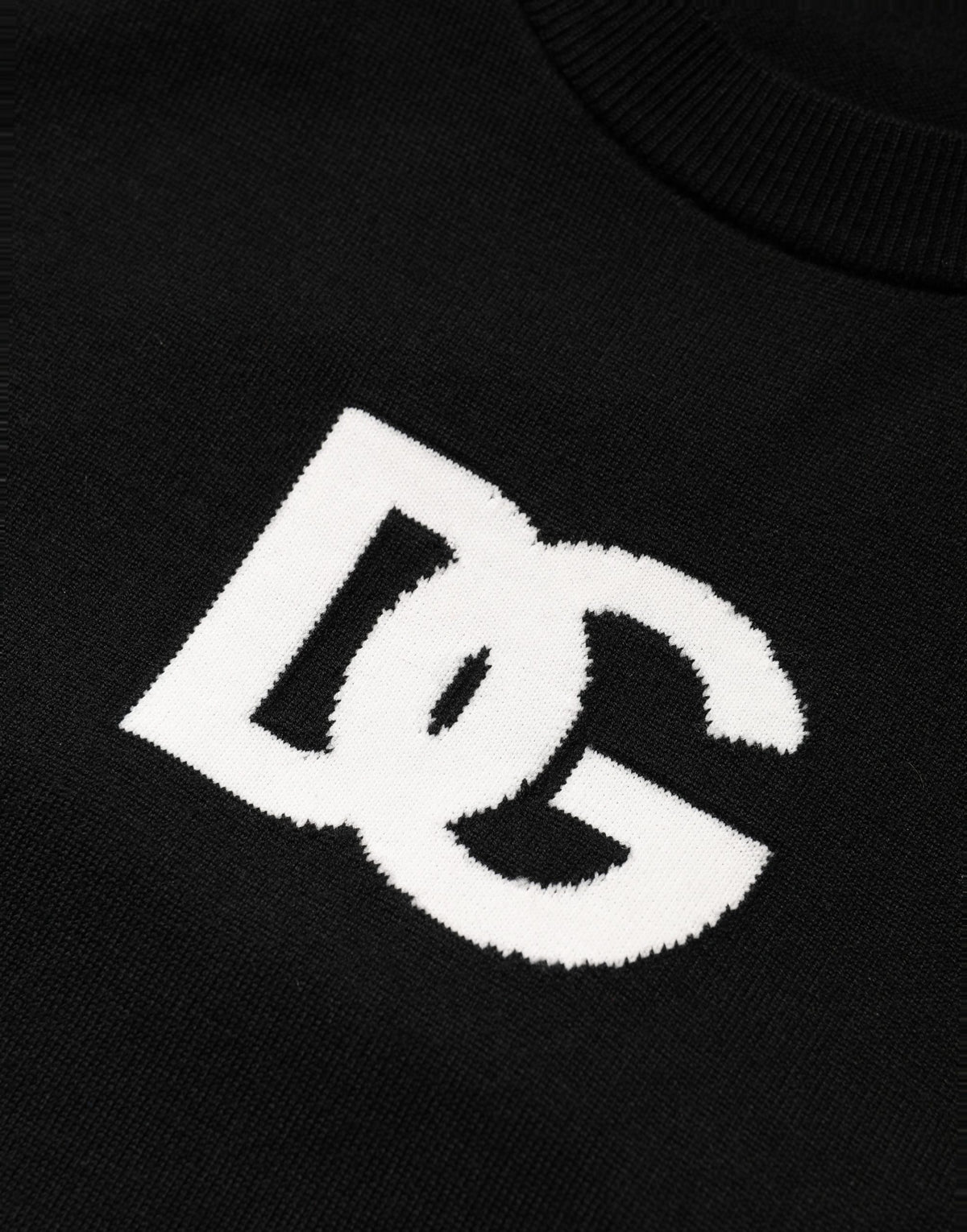 Dolce & Gabbana Schwarzer Wollpullover mit DG-Logo für Herren, Rundhalsausschnitt