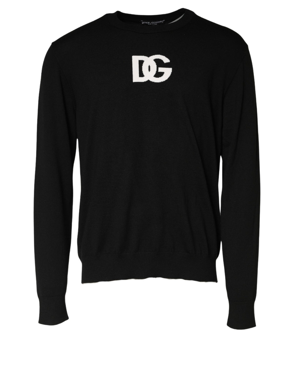 Dolce & Gabbana Schwarzer Wollpullover mit DG-Logo für Herren, Rundhalsausschnitt
