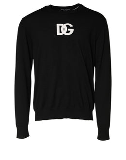 Dolce & Gabbana Schwarzer Wollpullover mit DG-Logo für Herren, Rundhalsausschnitt