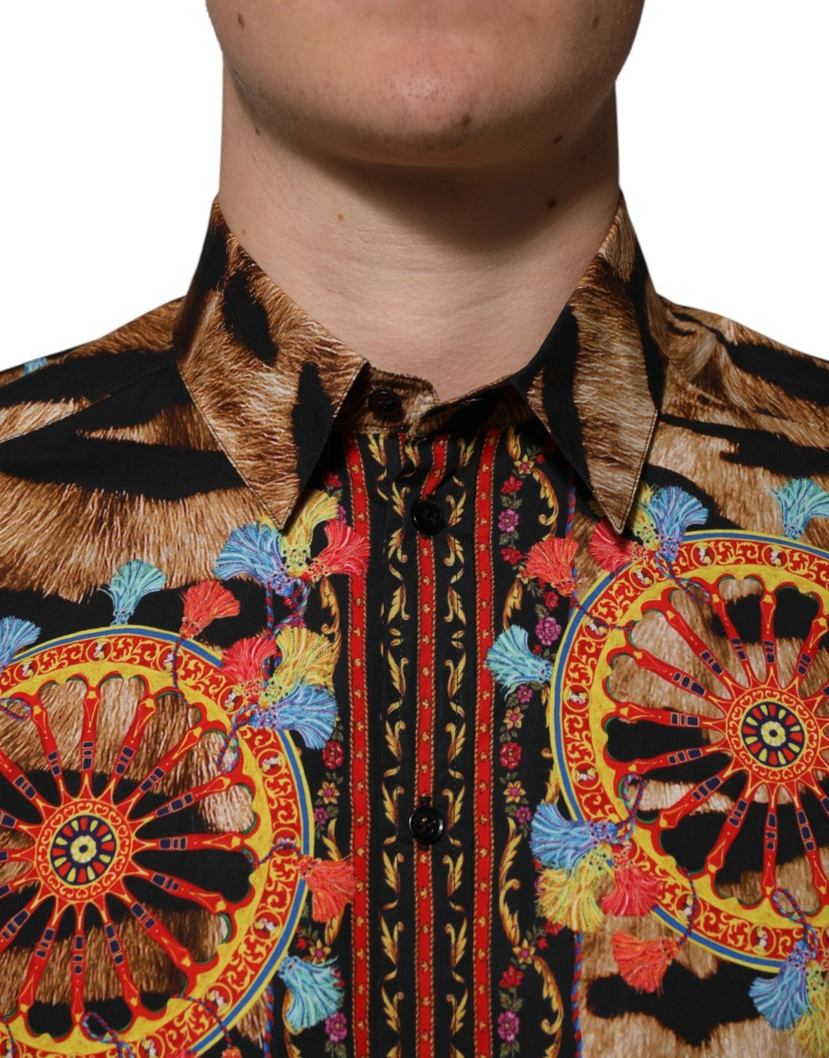 Dolce & Gabbana Langarmhemd aus Baumwolle mit Tiger-Carretto-Print