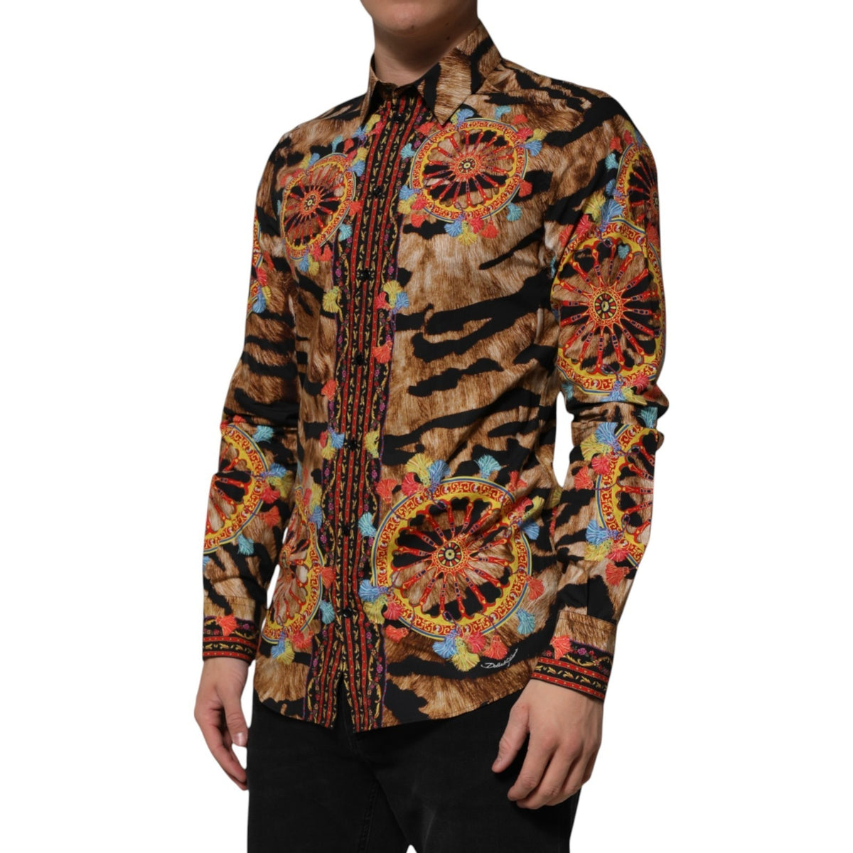 Dolce & Gabbana Langarmhemd aus Baumwolle mit Tiger-Carretto-Print