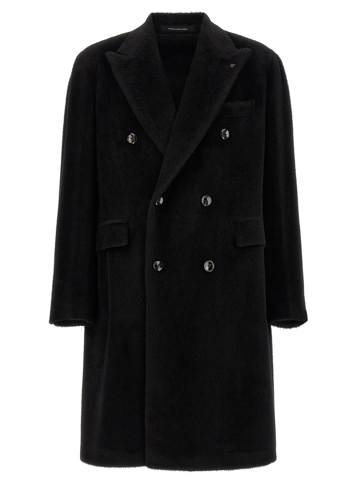 Tagliatore Schwarzer Mantel aus Alpaka und Leder